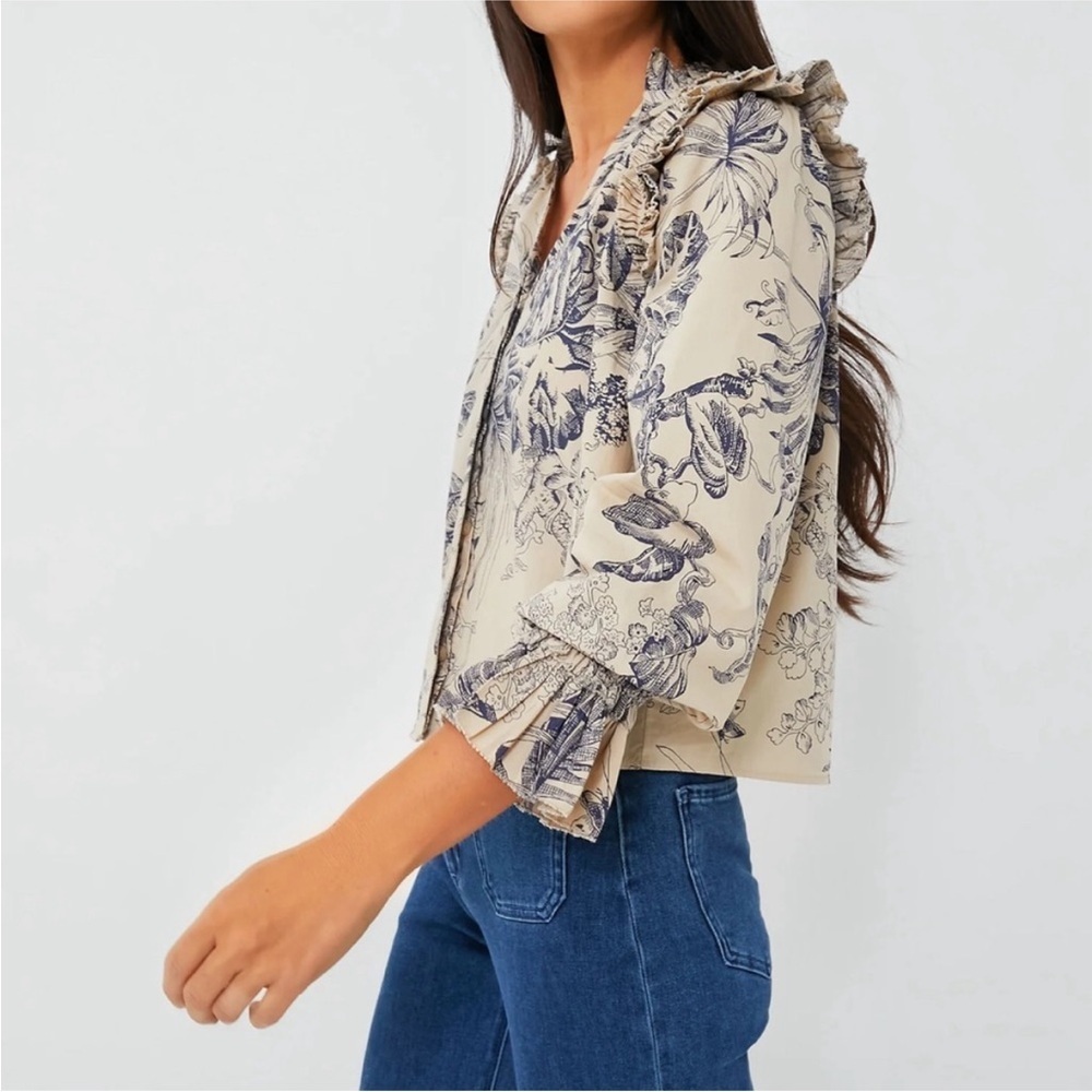 LOVE THE LABEL jessie top in yaffe/ecru cotton poplin size small like new - Picture 3 of 12